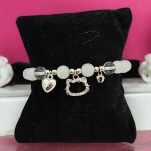 Hello Kitty Beaded Charm Bracelet Rhinestone Silver Pendant Cat Jewelry NWT Gift